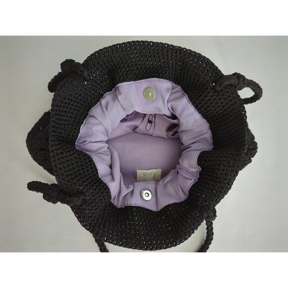 Lina Black Ruffle Top Crocheted ShoulderHobo hand bag Fully Lined 14 x 1 2x 4 - Picture 4 of 7